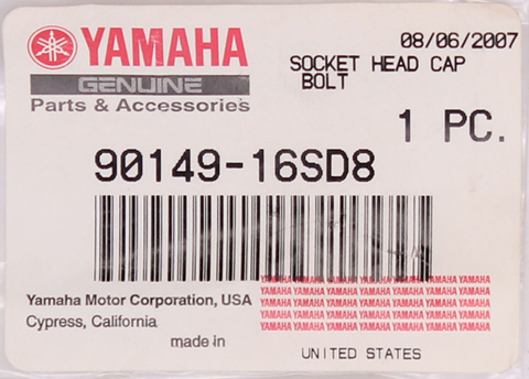 Genuine Yamaha Socket Head Cap Bolt Part Number - 90149-16SD8-00