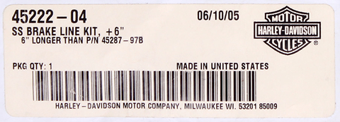 Genuine Harley-Davidson SS Brake Line Kit, +6" Part Number - 45222-04