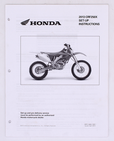 Honda 13' CRF250X Set-Up Instructions Part Number - 14446