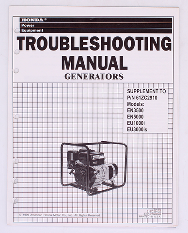 Honda Generators Troubleshooting Manual Part Number - 61ZC2910