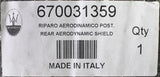 Maserati Aerodynamic Shield, Rear Part Number - 670031359