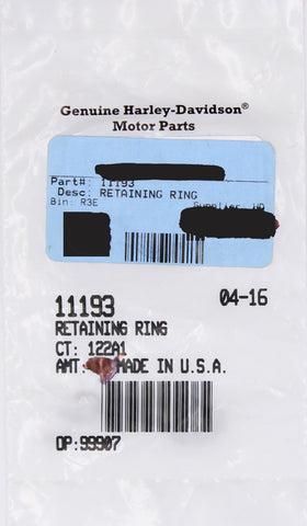 Genuine Harley-Davidson Retaining Ring Part Number - 11193