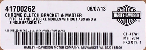 Genuine Harley-Davidson Chrome Clutch Bracket & Master Part Number - 41700262