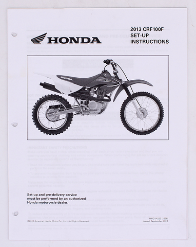 Honda 13' CRF100F Set-Up Manual Part Number - 14223